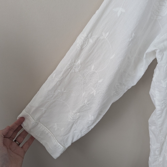 Vintage White Embroidered Floral Cotton Robe Cottagecore Dainty XL Bride - Picture 7 of 15